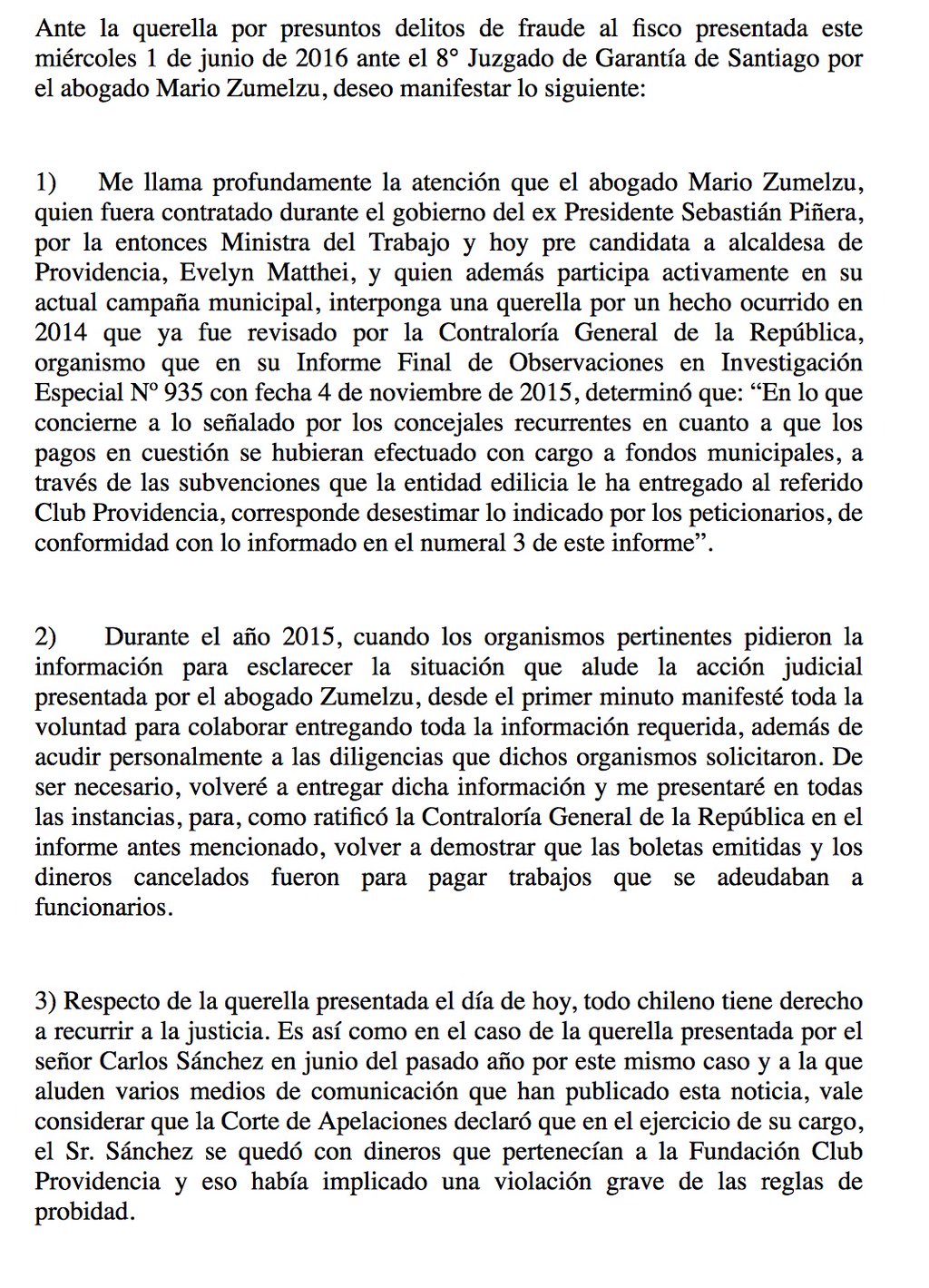 Declaración de Josefa Errázuriz ante demanda